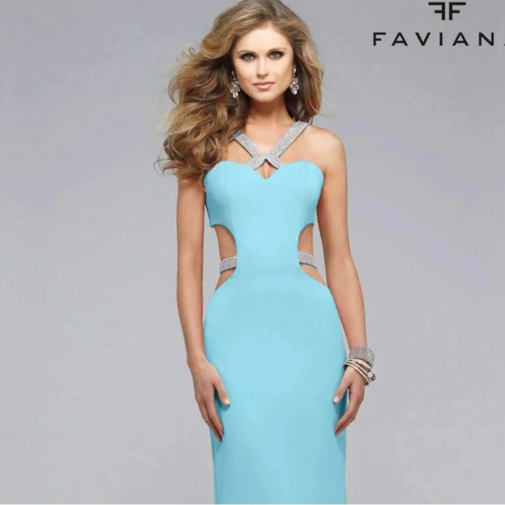 Faviana 7702 Tiffany Blue Rhinestone Embellished Gown Formal Dress Size 00